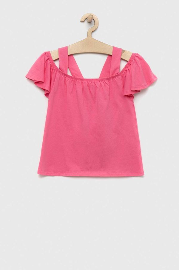United Colors of Benetton Dječja pamučna bluza United Colors of Benetton boja: ružičasta, glatka