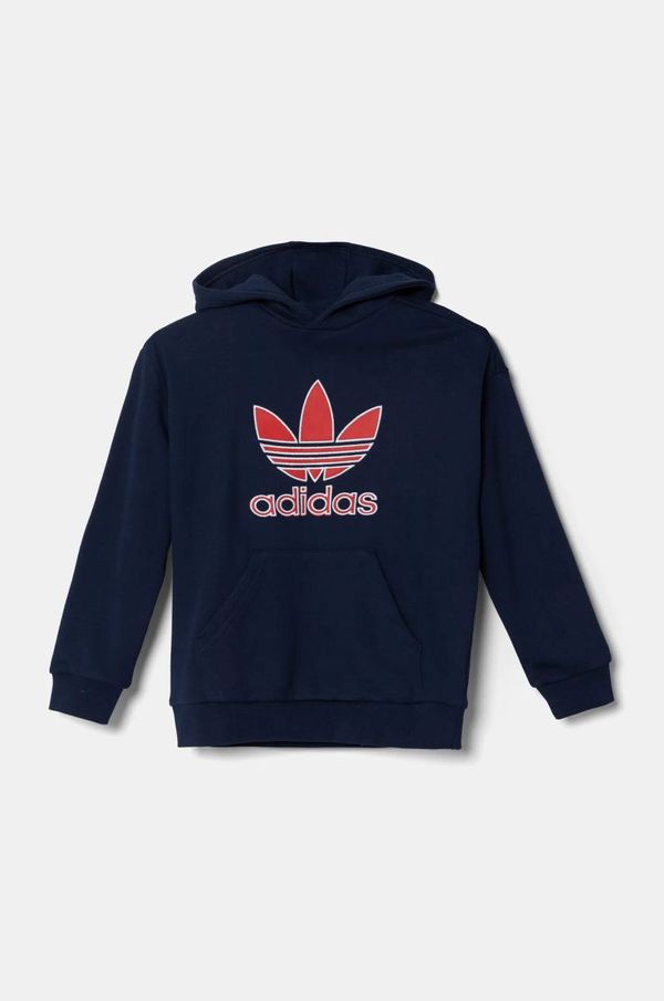 adidas Originals Dječja pamučna dukserica adidas Originals boja: tamno plava, s kapuljačom, s tiskom, JC9128