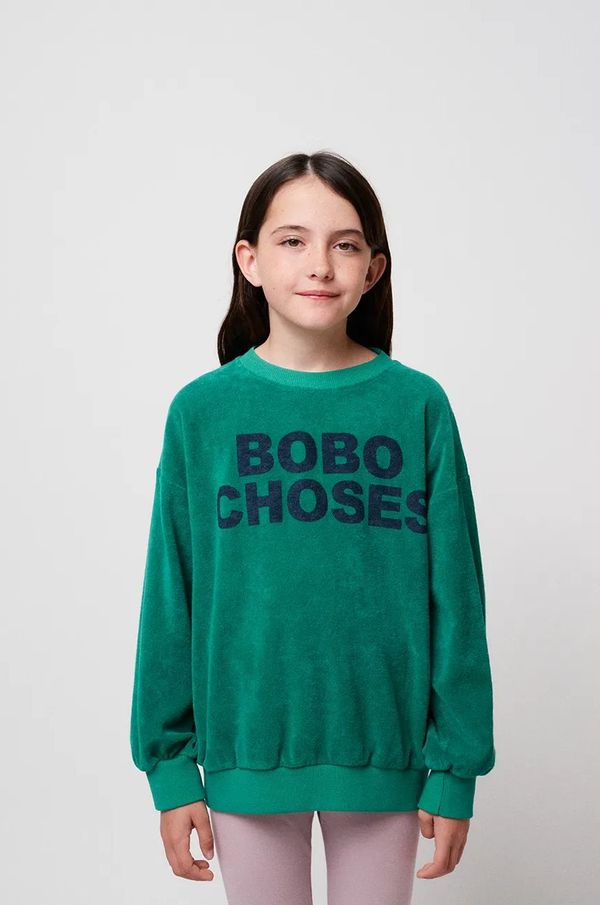 Bobo Choses Dječja pamučna dukserica Bobo Choses boja: zelena, s tiskom, 324EC014