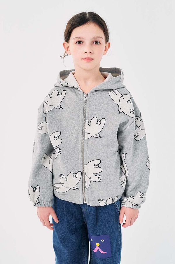 Bobo Choses Dječja pamučna dukserica Bobo Choses Freedom Bird boja: siva, s kapuljačom, s uzorkom, 224AC061