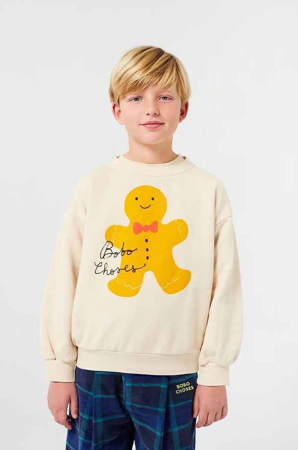 Bobo Choses Dječja pamučna dukserica Bobo Choses Gingerbread boja: bež, s tiskom, 224FC003