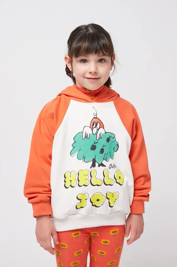 Bobo Choses Dječja pamučna dukserica Bobo Choses Hello Joy boja: bijela, s kapuljačom, s tiskom, 125AC044