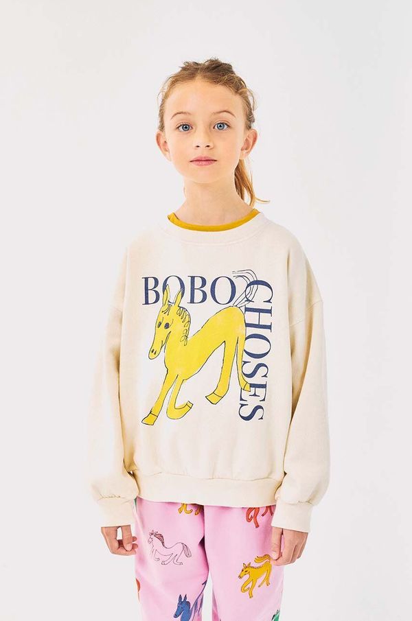 Bobo Choses Dječja pamučna dukserica Bobo Choses Wonder Horse boja: bež, s tiskom, 224AC038