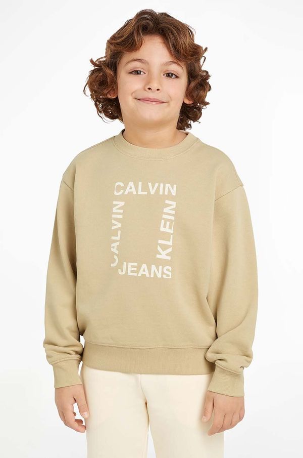 Calvin Klein Jeans Dječja pamučna dukserica Calvin Klein Jeans boja: bež, s tiskom, IB0IB02133