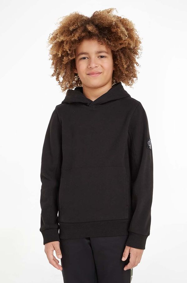 Calvin Klein Jeans Dječja pamučna dukserica Calvin Klein Jeans boja crna, s kapuljačom