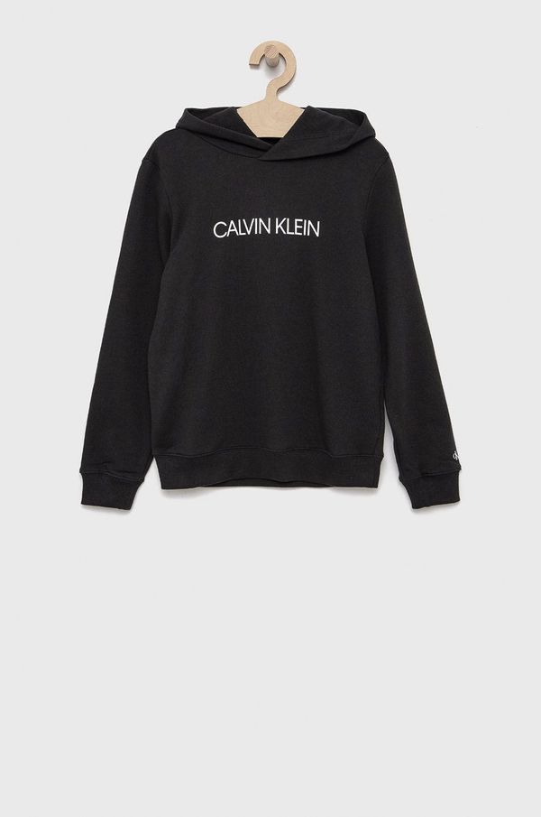Calvin Klein Jeans Dječja pamučna dukserica Calvin Klein Jeans boja: crna, s kapuljačom