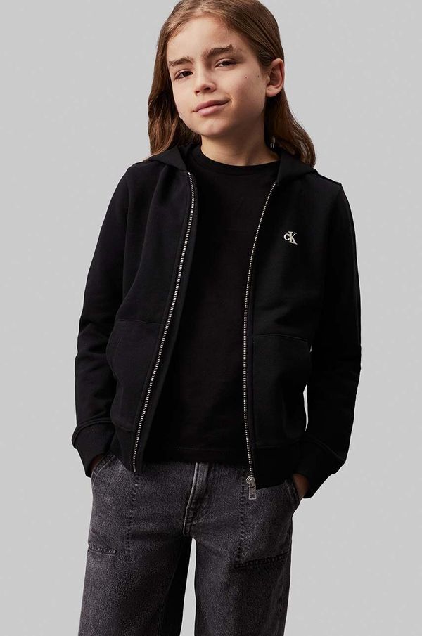 Calvin Klein Jeans Dječja pamučna dukserica Calvin Klein Jeans boja: crna, s kapuljačom, s tiskom, IB0IB02131