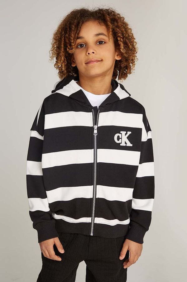 Calvin Klein Jeans Dječja pamučna dukserica Calvin Klein Jeans boja: crna, s kapuljačom, s uzorkom, IB0IB02332