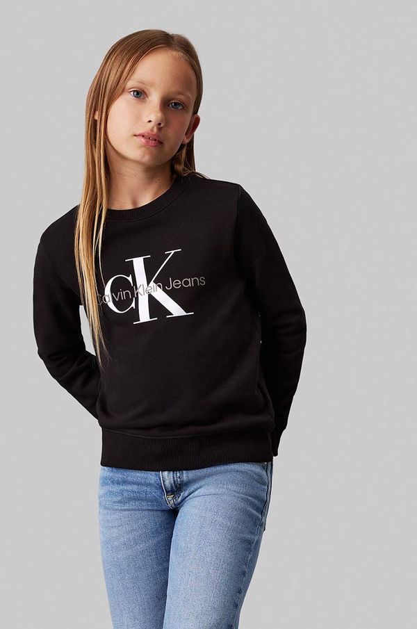 Calvin Klein Jeans Dječja pamučna dukserica Calvin Klein Jeans boja: crna, s tiskom, IU0IU00675