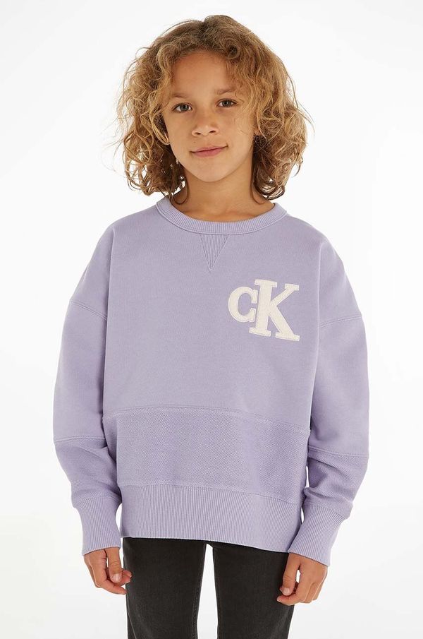 Calvin Klein Jeans Dječja pamučna dukserica Calvin Klein Jeans boja: ljubičasta, s aplikacijom