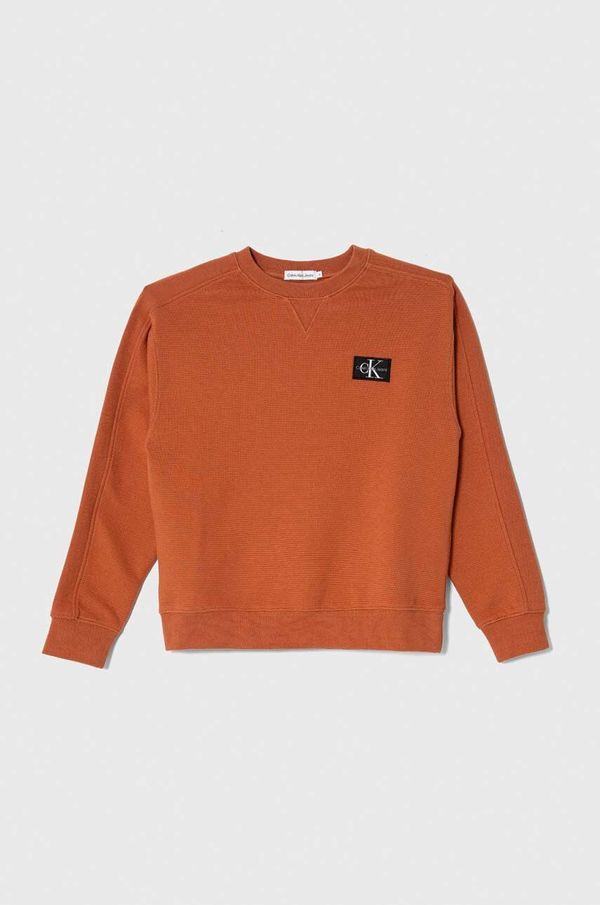 Calvin Klein Jeans Dječja pamučna dukserica Calvin Klein Jeans boja: narančasta, s aplikacijom