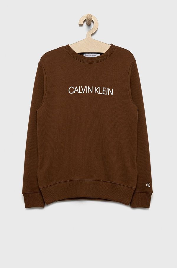 Calvin Klein Jeans Dječja pamučna dukserica Calvin Klein Jeans boja: smeđa, s tiskom