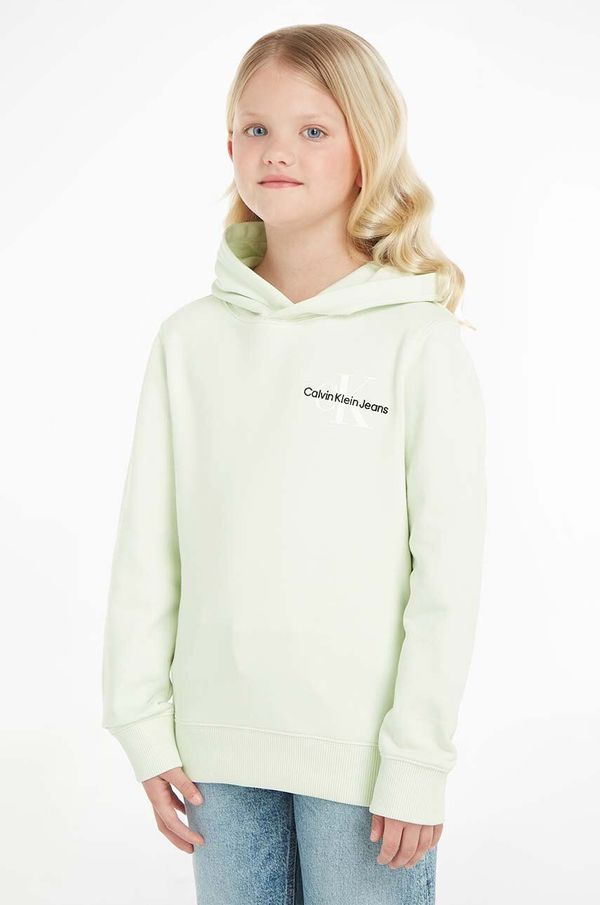 Calvin Klein Jeans Dječja pamučna dukserica Calvin Klein Jeans boja: zelena, s kapuljačom, s tiskom
