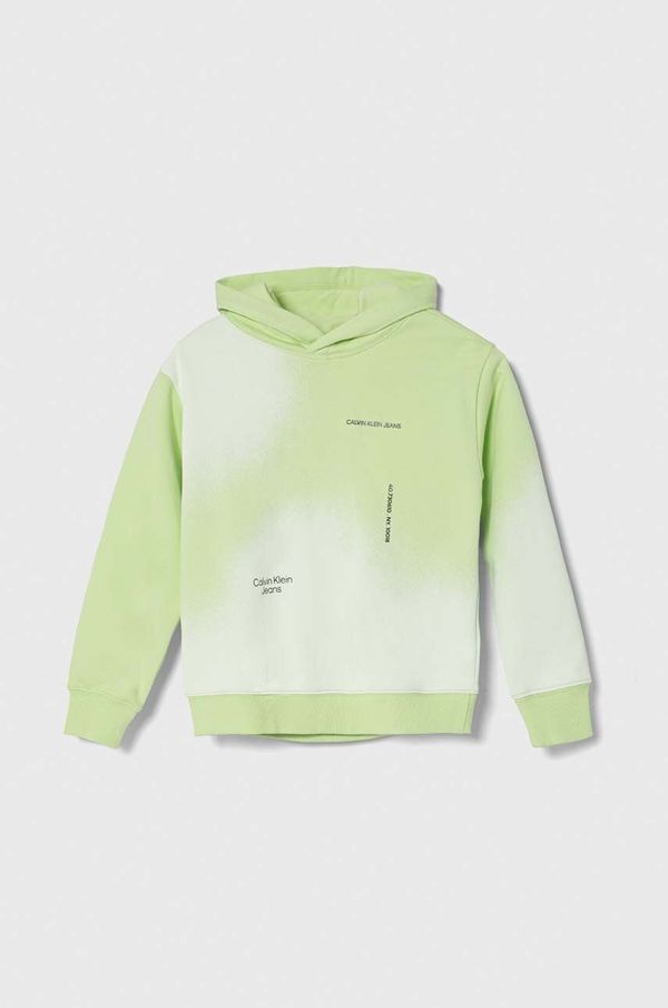 Calvin Klein Jeans Dječja pamučna dukserica Calvin Klein Jeans boja: zelena, s kapuljačom, s uzorkom