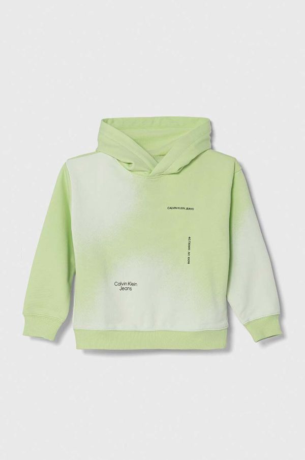 Calvin Klein Jeans Dječja pamučna dukserica Calvin Klein Jeans boja: zelena, s kapuljačom, s uzorkom