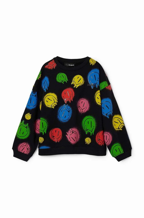Desigual Dječja pamučna dukserica Desigual boja: crna, s uzorkom