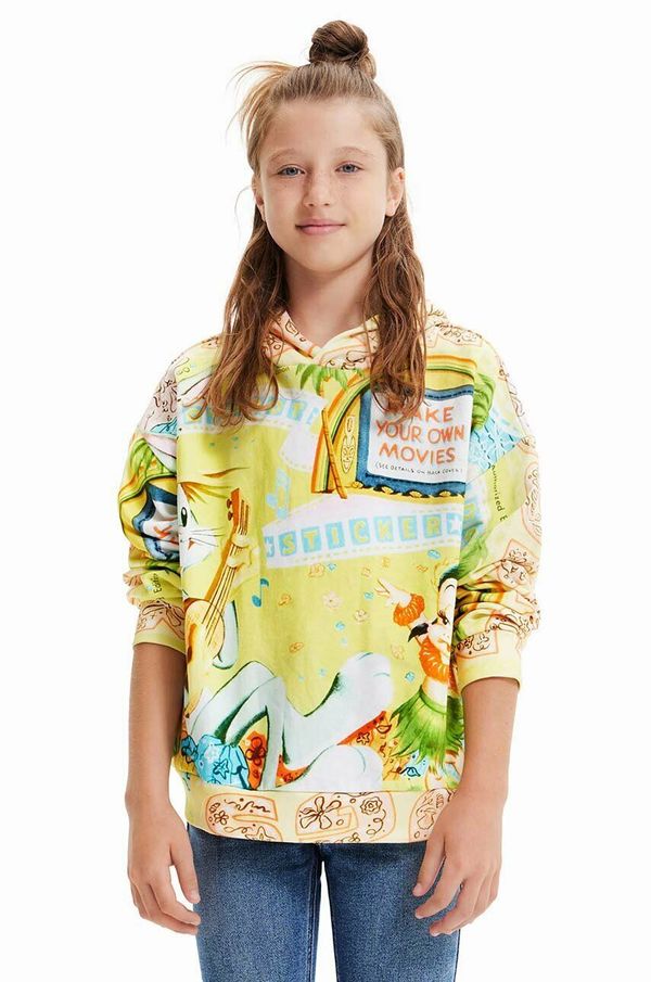 Desigual Dječja pamučna dukserica Desigual Bugs Bunny boja: žuta, s kapuljačom, s uzorkom