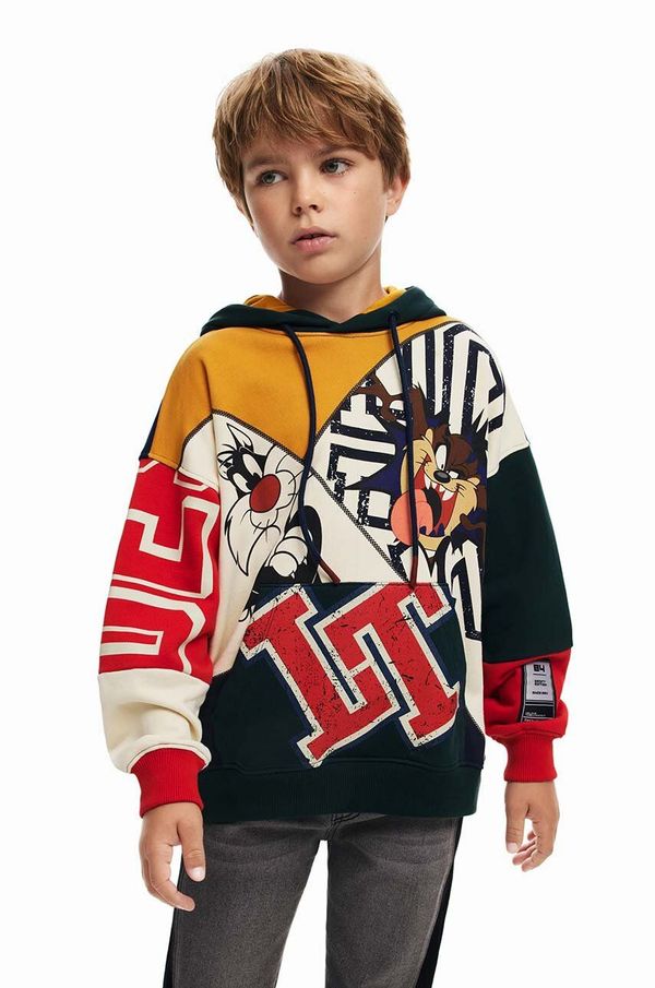 Desigual Dječja pamučna dukserica Desigual LOONEY TUNES boja: žuta, s kapuljačom, s uzorkom, 24WBSK07