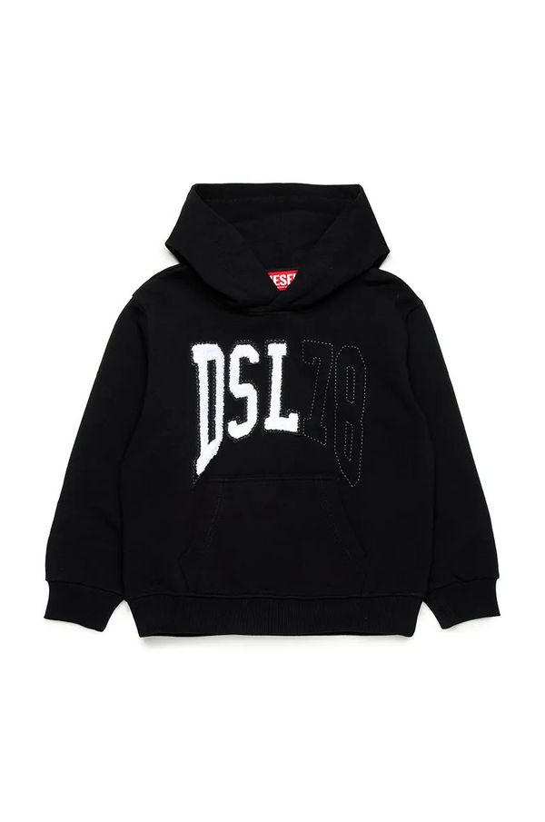 Diesel Dječja pamučna dukserica Diesel SBOXTHOOD OVER SWEAT-SHIRT boja: crna, s kapuljačom, s aplikacijom, J02226