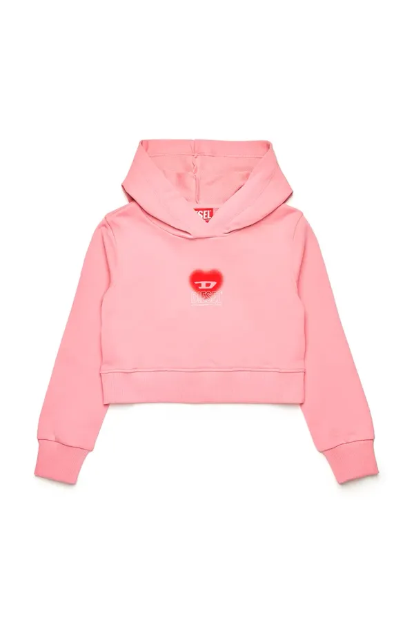 Diesel Dječja pamučna dukserica Diesel SCUOREHOOD SWEAT-SHIRT boja: ružičasta, s kapuljačom, s tiskom, J02229