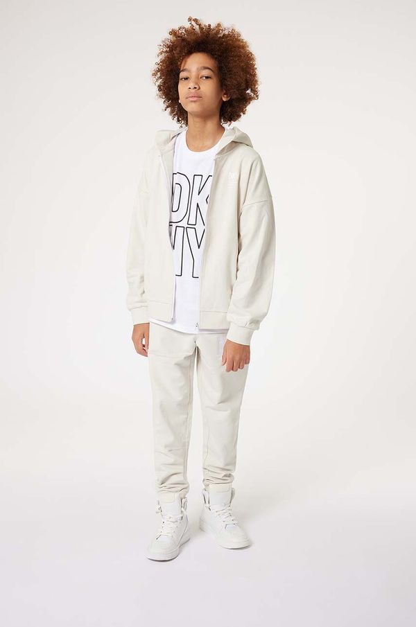DKNY Dječja pamučna dukserica Dkny boja: bijela, s kapuljačom, s tiskom