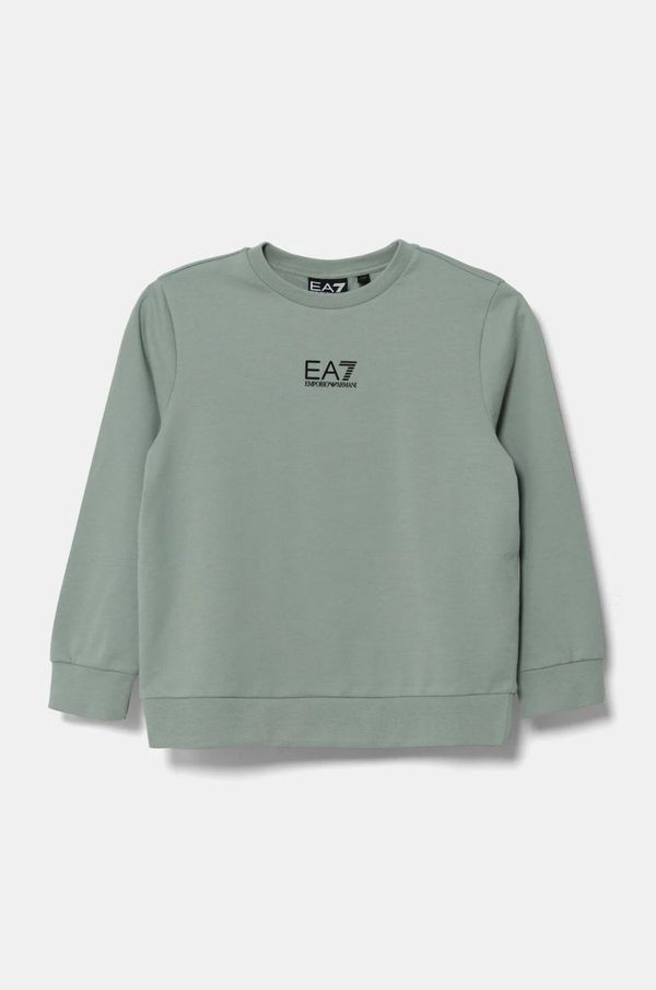 EA7 Emporio Armani Dječja pamučna dukserica EA7 Emporio Armani boja: zelena, s tiskom, 7B000025 AF10380