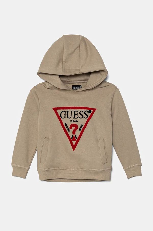 Guess Dječja pamučna dukserica Guess boja: bež, s kapuljačom, s aplikacijom, N4RQ07 KAD74