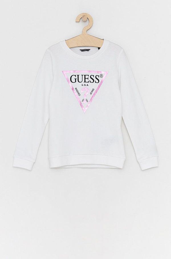 Guess Dječja pamučna dukserica Guess boja: bijela