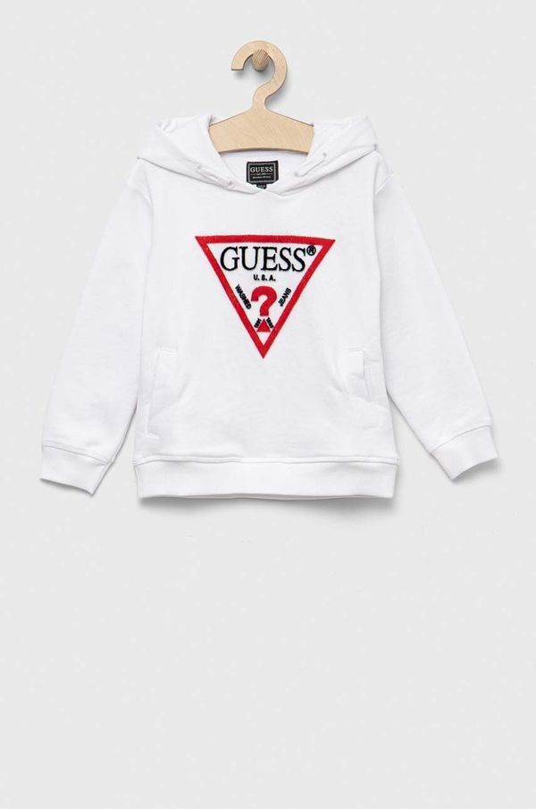 Guess Dječja pamučna dukserica Guess boja: bijela, s aplikacijom