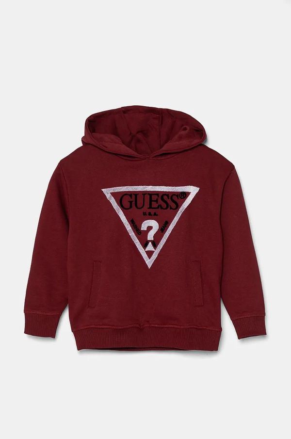Guess Dječja pamučna dukserica Guess boja: bordo, s kapuljačom, s aplikacijom, L4RQ23 KAD74