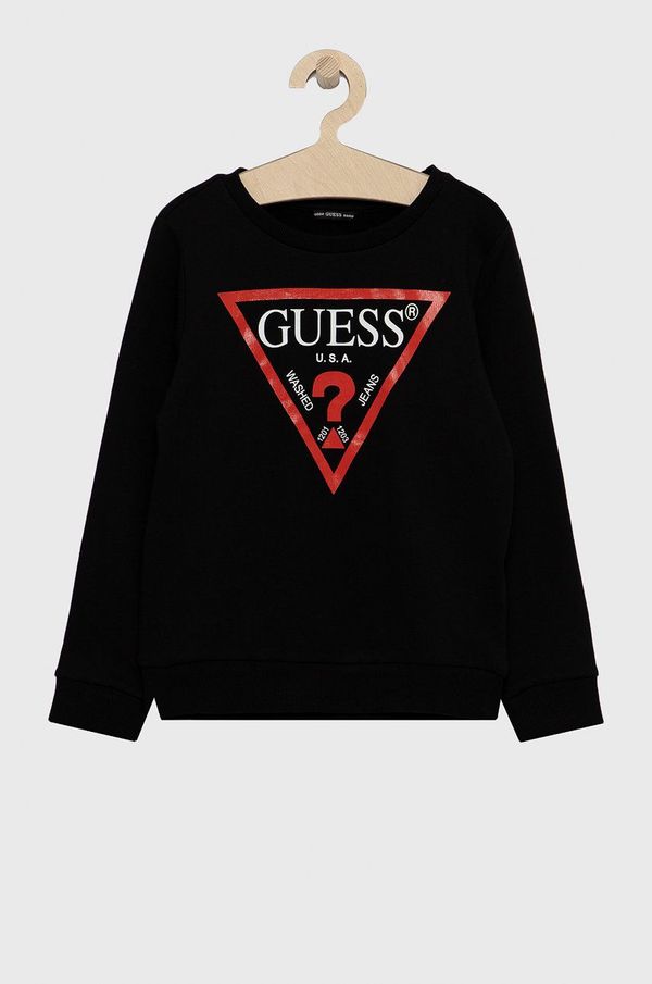 Guess Dječja pamučna dukserica Guess boja: crna