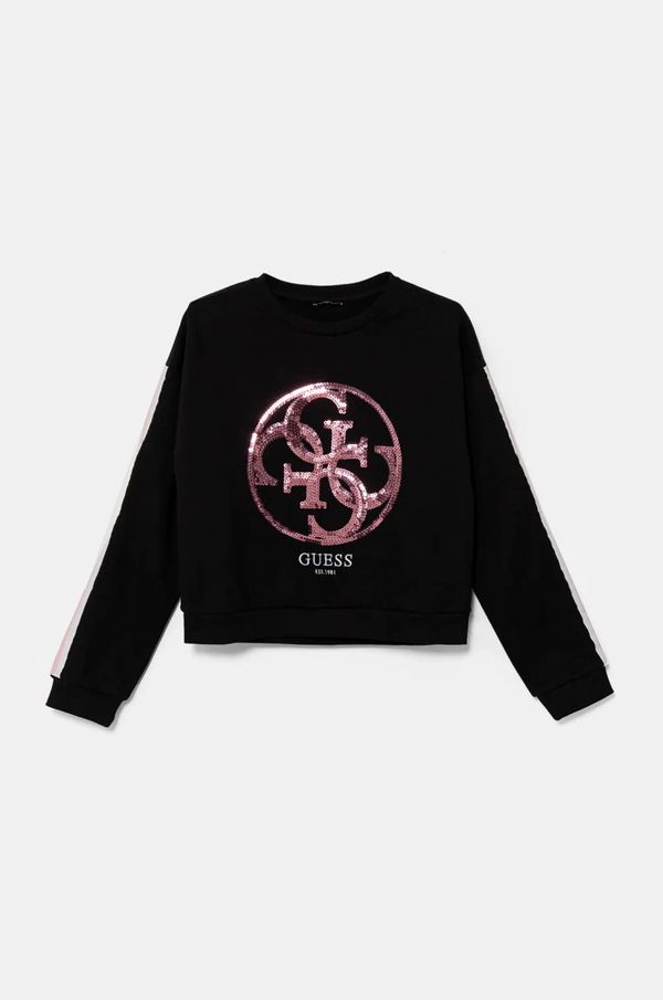 Guess Dječja pamučna dukserica Guess boja: crna, s aplikacijom, J5RQ02 KAD74