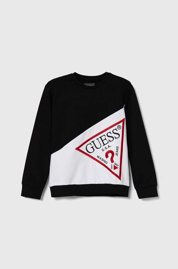 Guess Dječja pamučna dukserica Guess boja: crna, s aplikacijom, L4YQ04 KA6R4