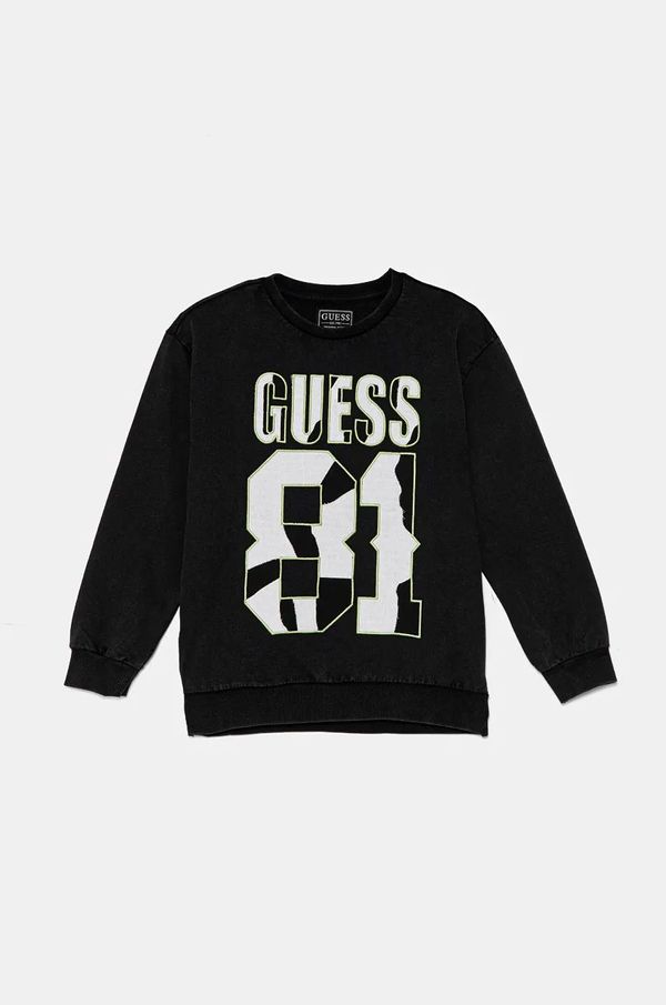 Guess Dječja pamučna dukserica Guess boja: crna, s aplikacijom, L4YQ08 KA6R4