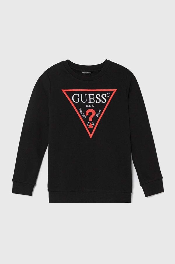 Guess Dječja pamučna dukserica Guess boja: crna, s aplikacijom