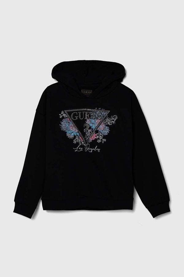 Guess Dječja pamučna dukserica Guess boja: crna, s kapuljačom, s aplikacijom, J4YQ09 KAX74