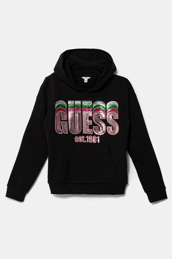 Guess Dječja pamučna dukserica Guess boja: crna, s kapuljačom, s aplikacijom, J5RQ00 KAD74