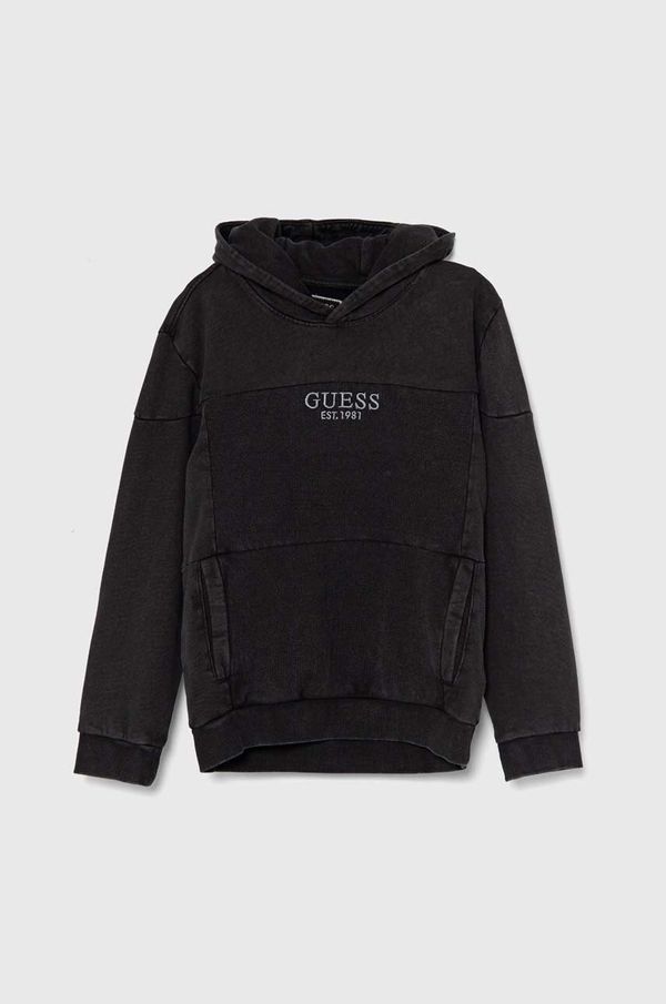 Guess Dječja pamučna dukserica Guess boja: crna, s kapuljačom, s aplikacijom, L4YQ09 KAX74