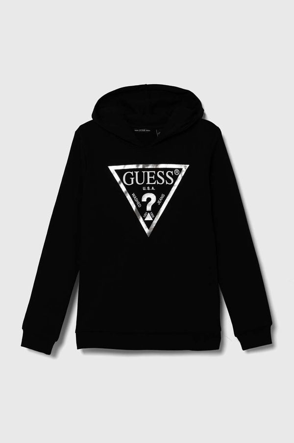 Guess Dječja pamučna dukserica Guess boja: crna, s kapuljačom, s tiskom, J83Q14 KAUG0