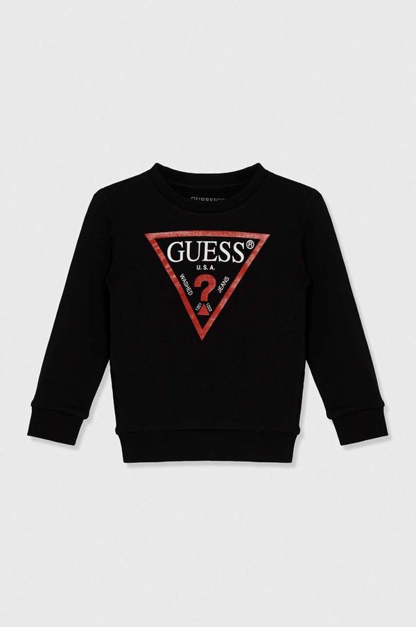 Guess Dječja pamučna dukserica Guess boja: crna, s tiskom
