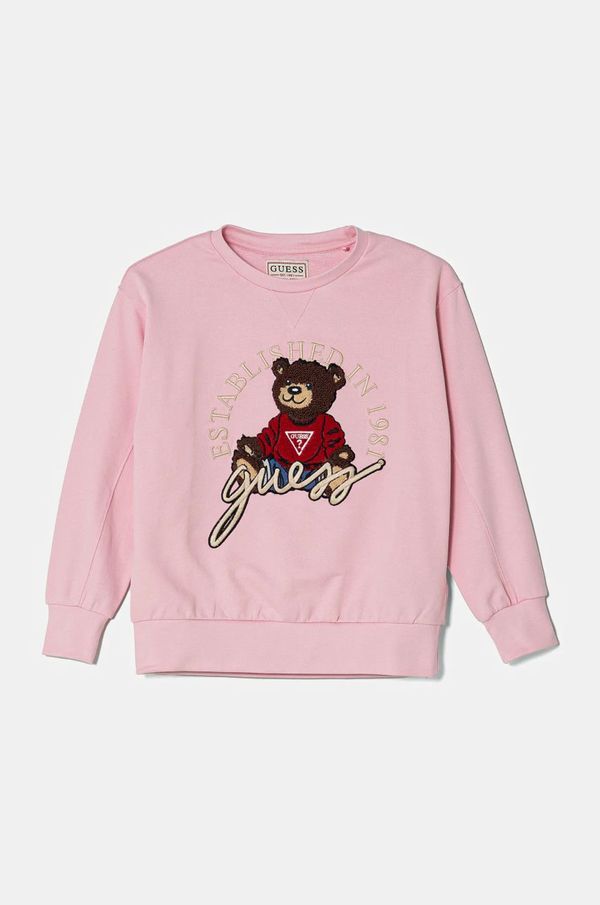 Guess Dječja pamučna dukserica Guess boja: ružičasta, s aplikacijom, H5RJ01 KAD74