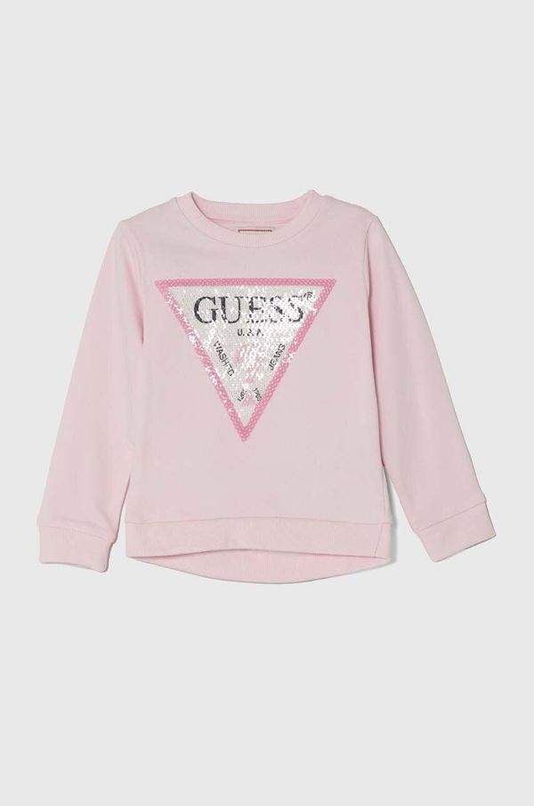 Guess Dječja pamučna dukserica Guess boja: ružičasta, s aplikacijom, K4YQ10 KA6R3