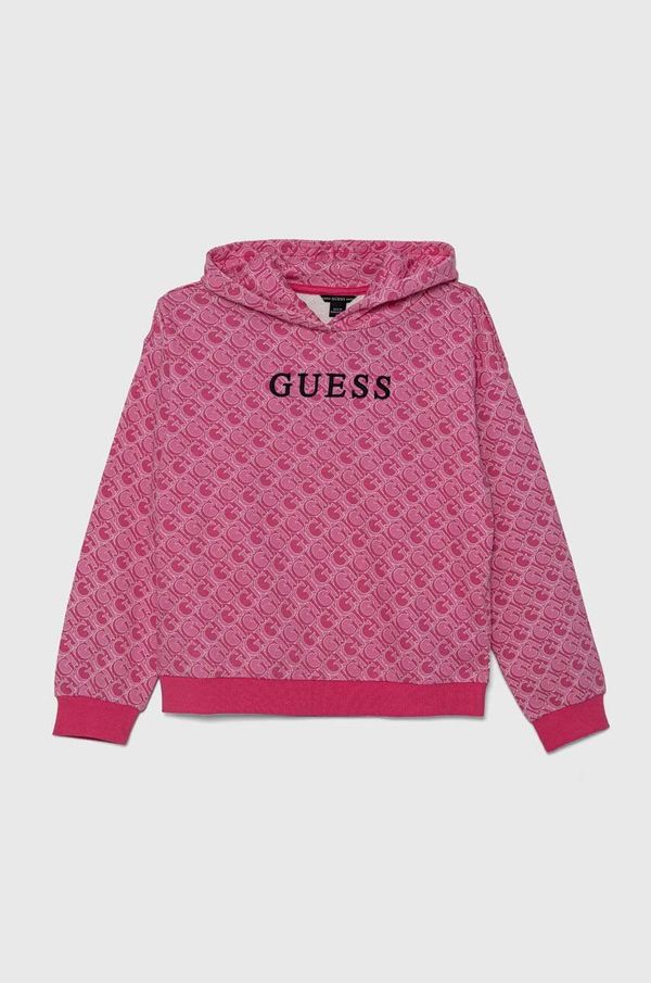 Guess Dječja pamučna dukserica Guess boja: ružičasta, s kapuljačom, s uzorkom, J4YQ00 KA6R4