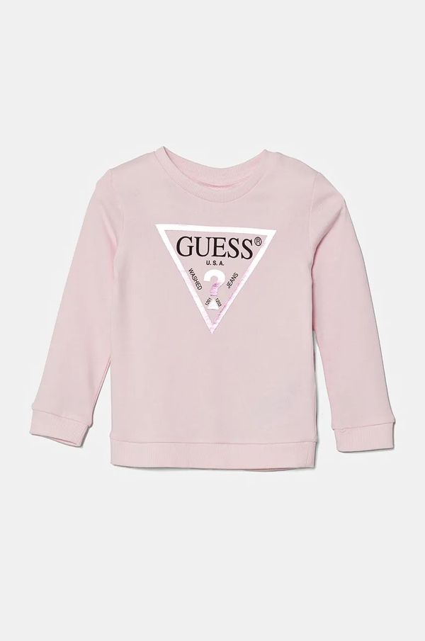 Guess Dječja pamučna dukserica Guess boja: ružičasta, s tiskom, K74Q12 KAUG0