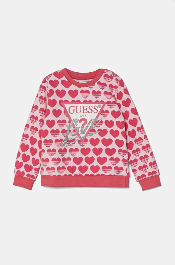 Guess Dječja pamučna dukserica Guess boja: ružičasta, s uzorkom, K5RQ01 KA6R4