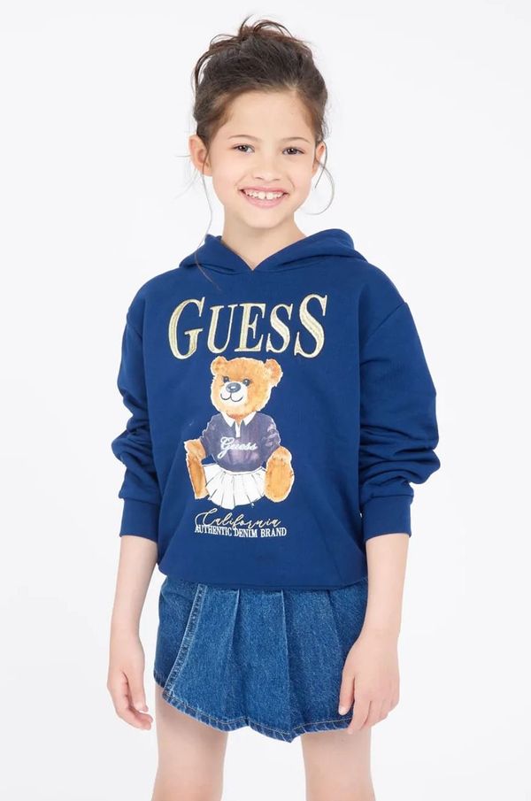 Guess Dječja pamučna dukserica Guess boja: tamno plava, s kapuljačom, s tiskom, J5RQ04 KAD74