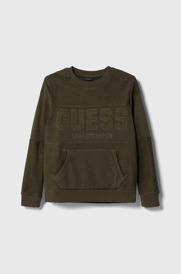Guess Dječja pamučna dukserica Guess boja: zelena, s aplikacijom