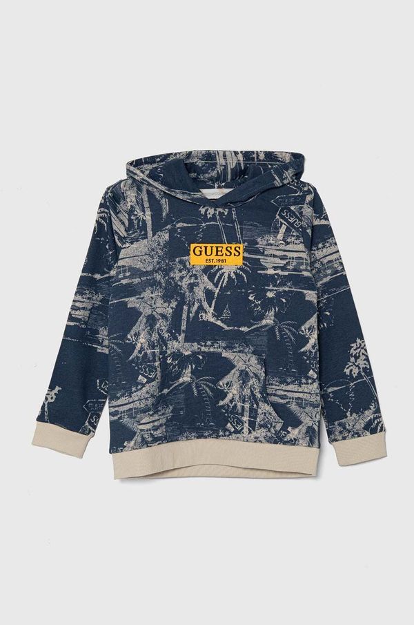 Guess Dječja pamučna dukserica Guess s kapuljačom, s uzorkom