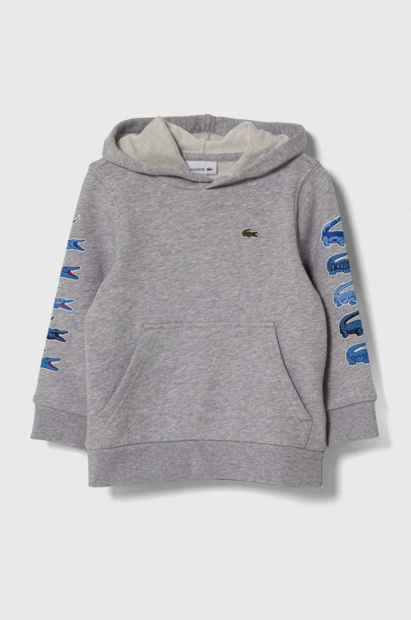 Lacoste Dječja pamučna dukserica Lacoste boja: siva, s kapuljačom, s tiskom