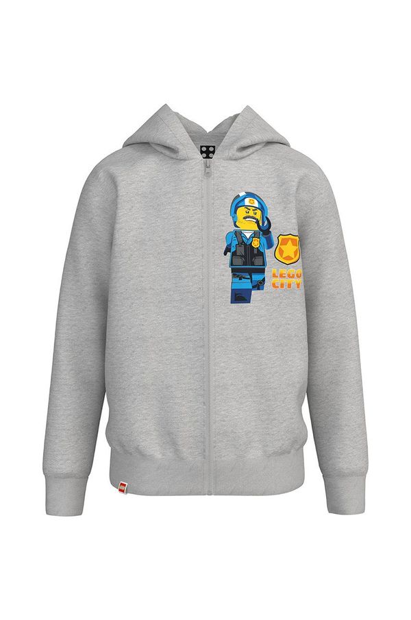 Lego Dječja pamučna dukserica Lego Wear boja: siva, s kapuljačom, s tiskom